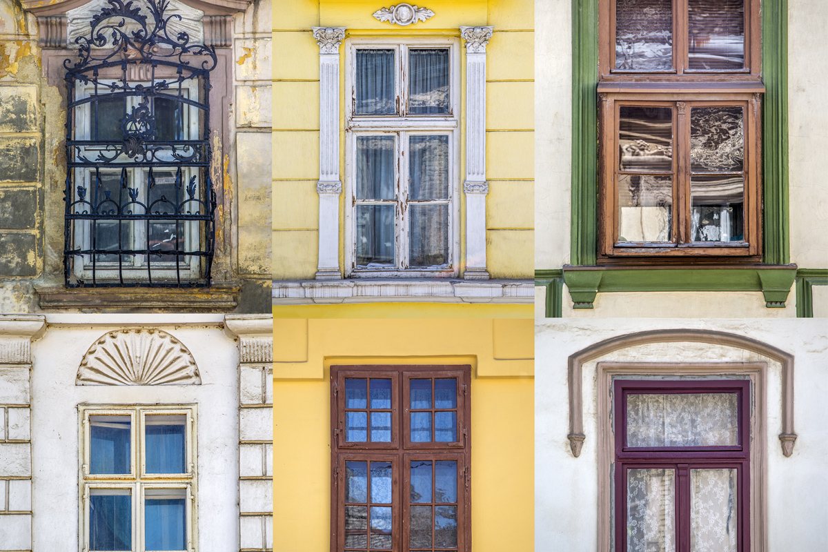 Collage of historic windows, cover art for this field note
