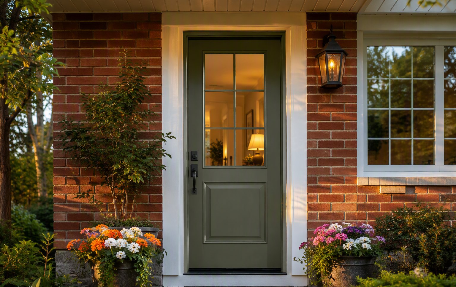 Design inspiration: half-lite entry door with glass top and flower pots